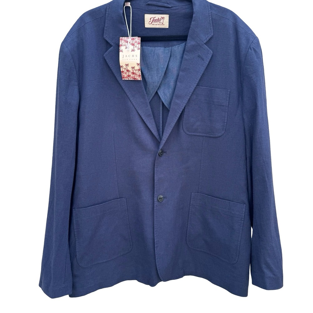 Jachs New York Mens L Southhampton Navy Linen Blazer Sport Coat NEW Coastal